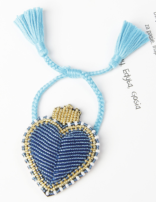 Fashion Blue Love Hit Color Rice Beads Hand-woven Tassel Bracelet