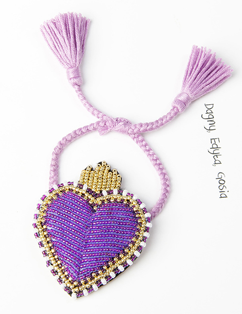 Fashion Purple Love Hit Color Rice Beads Hand-woven Tassel Bracelet