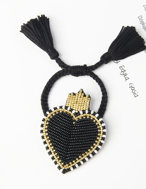 Fashion Black Love Hit Color Rice Beads Hand-woven Tassel Bracelet