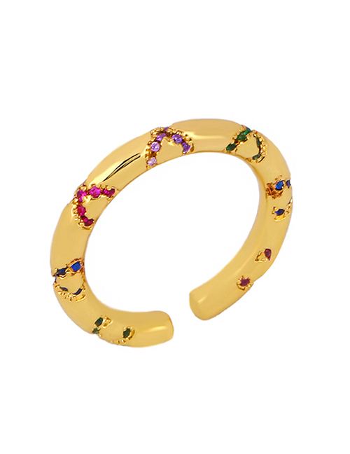 Fashion Golden Cu-plated Zircon Cross-cut Ring