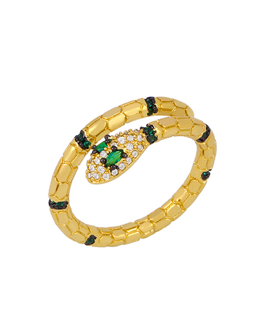 Fashion Green Micro Inlaid Zircon Snake-shaped Alloy Embossed Ring