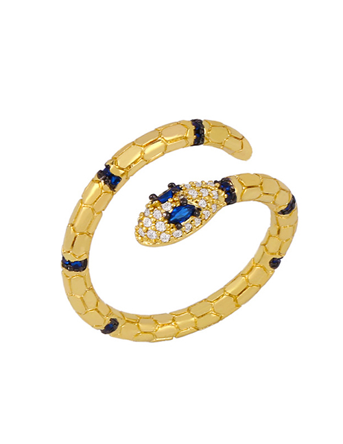 Fashion Blue Micro Inlaid Zircon Snake-shaped Alloy Embossed Ring