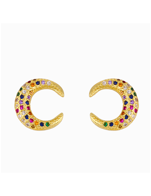 Fashion Crescent Moon Geometric Diamond Alloy Pierced Earrings