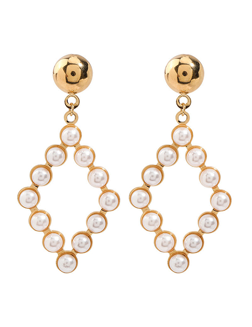 Fashion Golden Large Diamond Alloy Earrings With Pearl Geometry