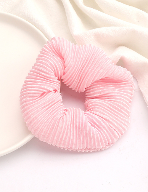 Fashion Pink Vertical Striped Pleated Fabric Bowel Hair Rope