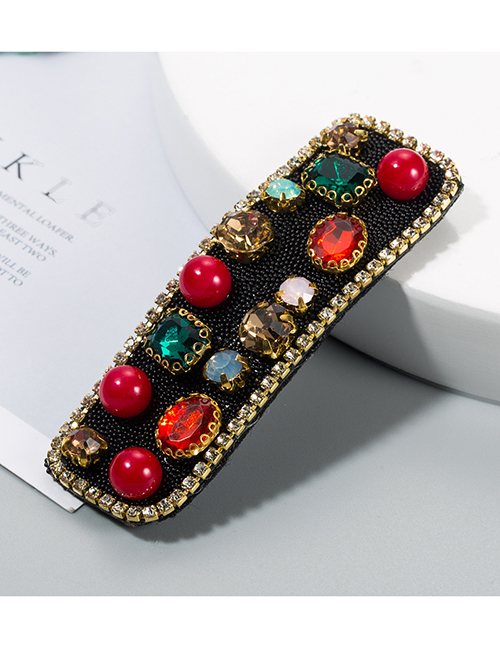 Fashion Red Color-square Faceted Rhinestone Pearl Alloy Rectangular Hair Clip