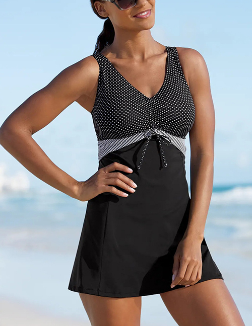 Fashion Black Skirt Conservative Belly-covering Plus Size Split Swimsuit
