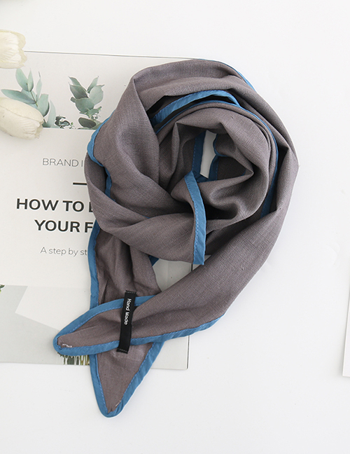 Fashion Gray Contrast-edging Plain Cotton And Linen Rhombus Scarf