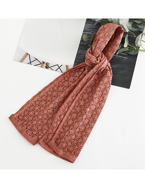 Fashion Vintage Red Embroidered Small Plaid Cotton Cutout Scarf