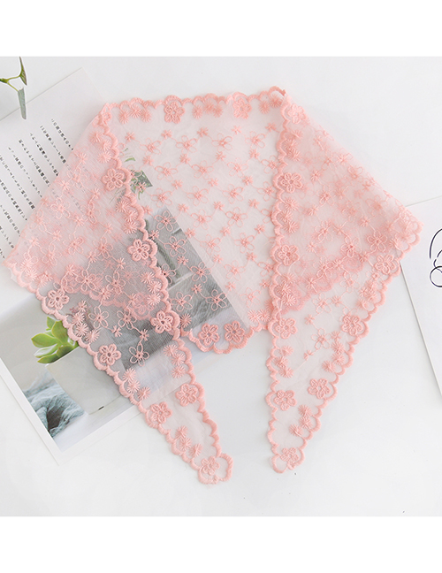 Fashion Pink Full Lace Flower Triangle Scarf