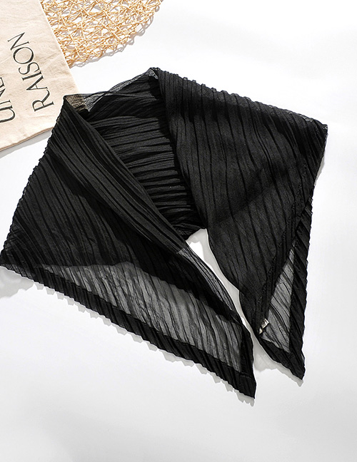 Fashion Black Contrast-edged Chiffon Wrinkled Rhombus Shawl Scarf