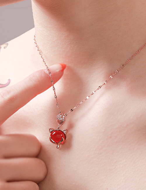 Fashion Red Fox Ruby Diamond Titanium Steel Stainless Steel Necklace