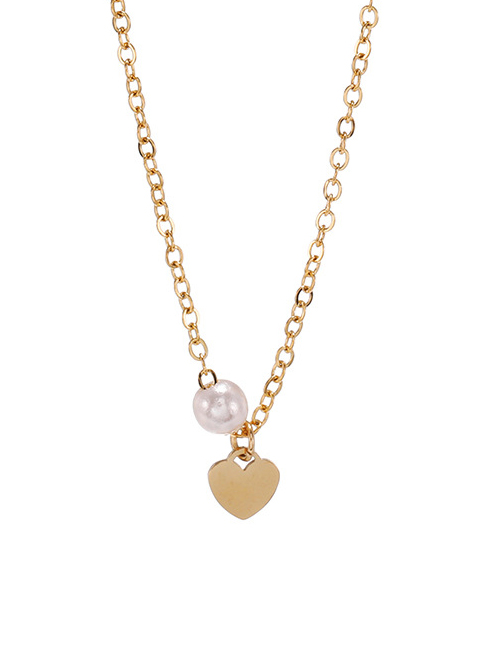 Fashion Golden Stainless Steel Pearl Peach Heart Hypoallergenic Necklace
