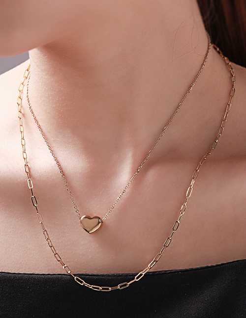 Fashion Golden Stainless Steel Heart-shaped 24k Chain Necklace Set
