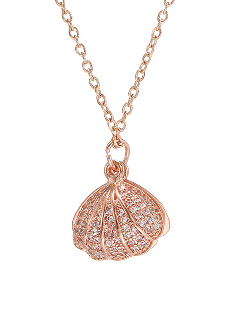 Fashion Rose Gold Scallop Stainless Steel Color Retaining Diamond Alloy Necklace