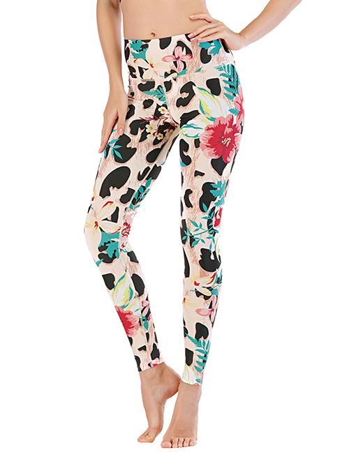 Fashion Leopard Print [pants Only] Flower Print Contrast Yoga Yoga Pants