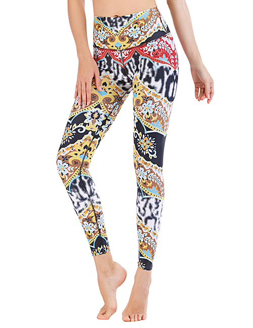 Fashion Color Matching [pants Only] Geometric Print Contrast Color Yoga Sports Fitness Pants