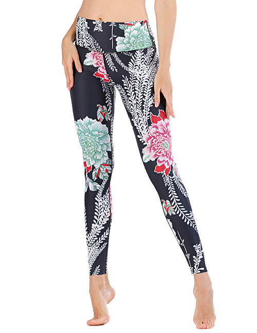 Fashion Printing [pants Only] Flower Print Contrast Yoga Yoga Pants