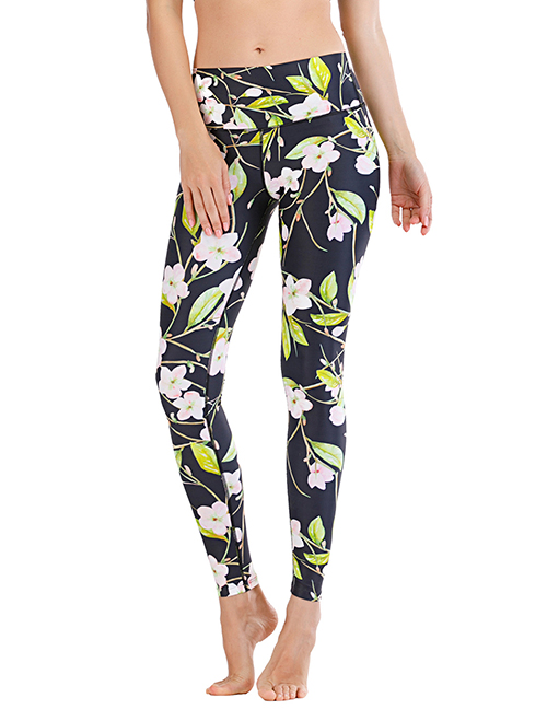 Fashion Green [pants Only] Flower Print Contrast Yoga Yoga Pants
