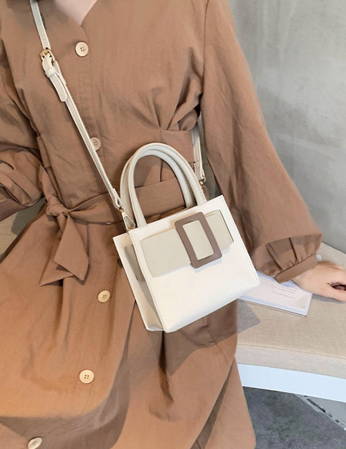 Fashion Light Grey Contrast Belt Buckle Stitching Shoulder Bag Crossbody Bag