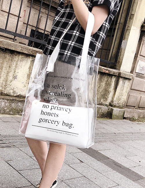 Fashion White Transparent Letter Print Shoulder Bag