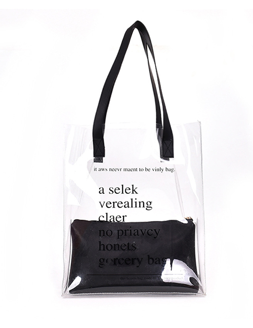 Fashion Black Transparent Letter Print Shoulder Bag