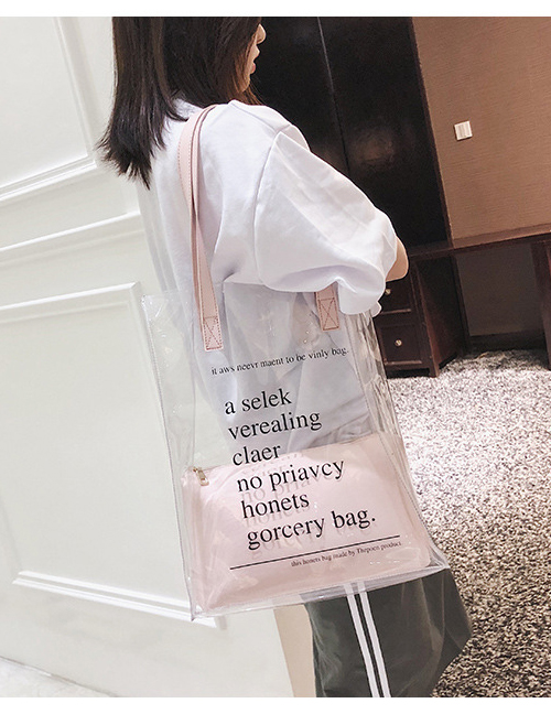 Fashion Pink Transparent Letter Print Shoulder Bag