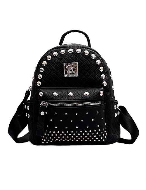 Fashion Black Large Studded Checked Backpack