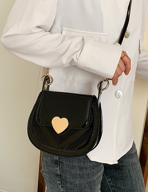 Fashion Black Contrast Lock-stitch Shoulder Bag