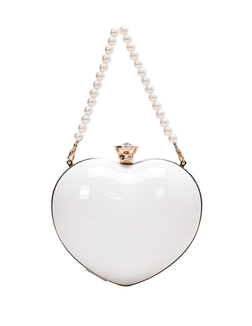 Fashion White Pearl Peach Heart Jelly Chain Cross-body Bag