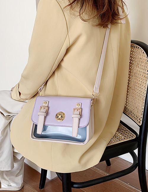 Fashion Purple Contrast Stitching Transparent Lock Shoulder Crossbody Bag