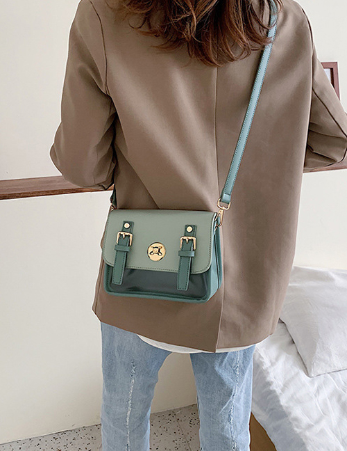 Fashion Green Contrast Stitching Transparent Lock Shoulder Crossbody Bag