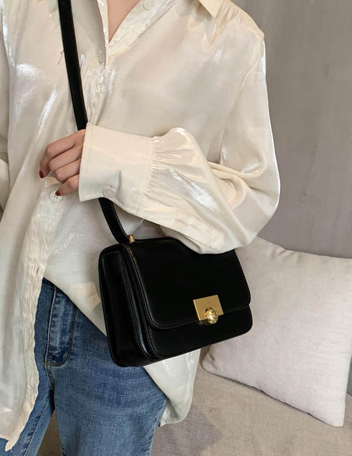 Fashion Black Locked Contrast Shoulder Crossbody Bag