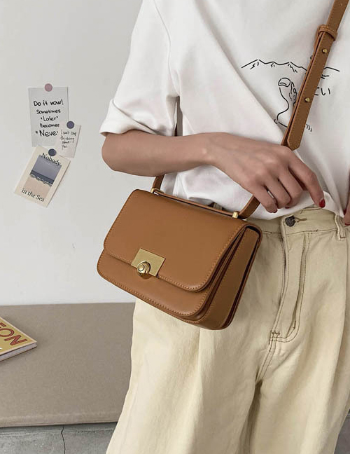 Fashion Coffee Locked Contrast Shoulder Crossbody Bag