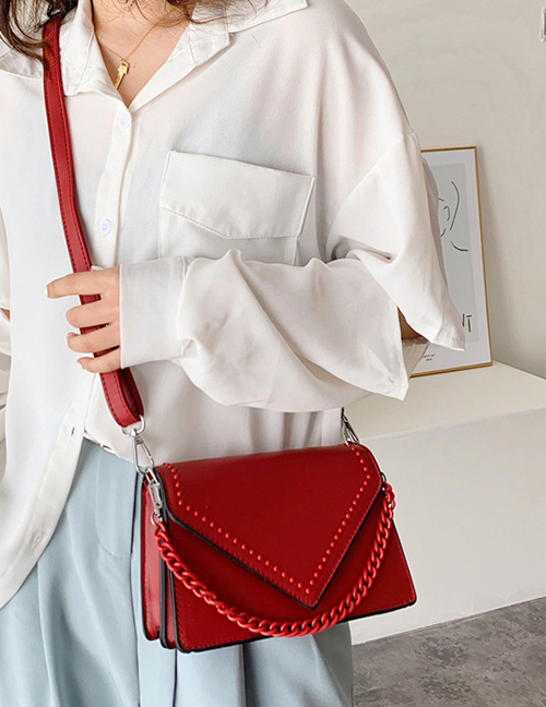 Fashion Red Studded Chain Shoulder Bag