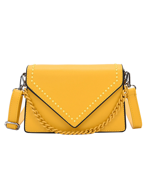 Fashion Yellow Studded Chain Shoulder Bag