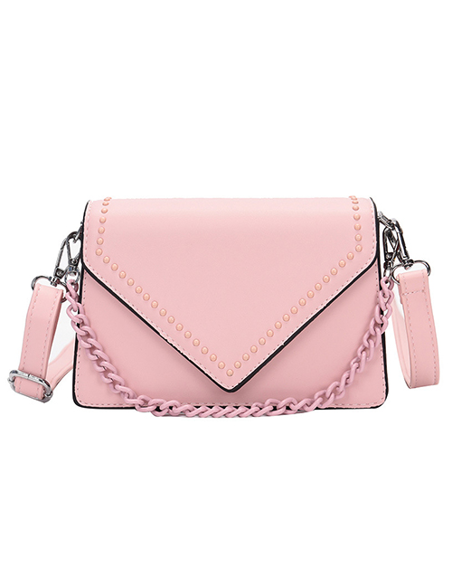 Fashion Pink Studded Chain Shoulder Bag