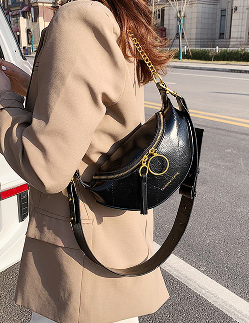 Fashion Black Rhombus Embroidered Double-shoulder Shoulder Bag