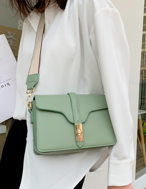 Fashion Green Paneled Wide Shoulder Strap Cross Buckle Shoulder Bag