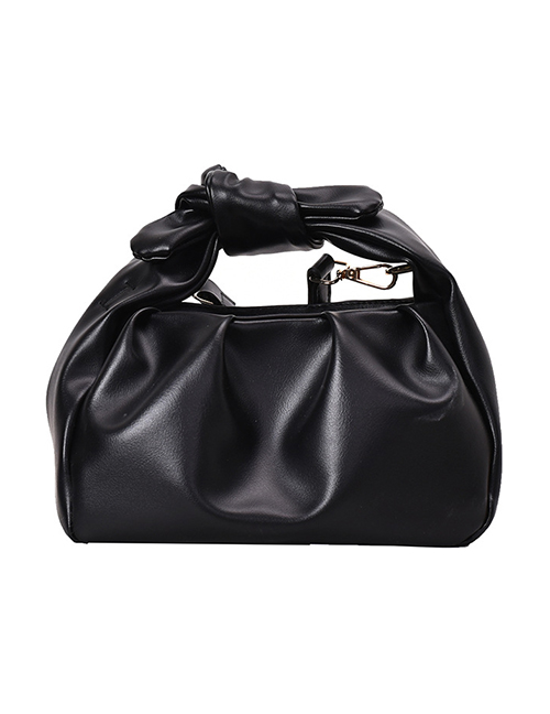 Fashion Black Knotted Shoulder Strap Pleated Shoulder Bag