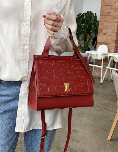 Fashion Red Wine Stone Pattern Shoulder Bag Crossbody Bag