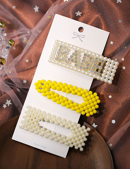 Fashion White + Yellow Diamond And Pearl Pearl Hollow Hairpin Set