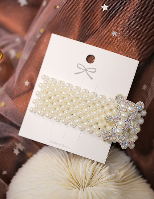 Fashion White Bear Geometrical Hairpin With Diamonds