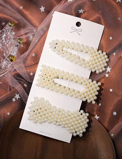 Fashion White Bowknot Pearl Geometric Hollow Hair Clip Set