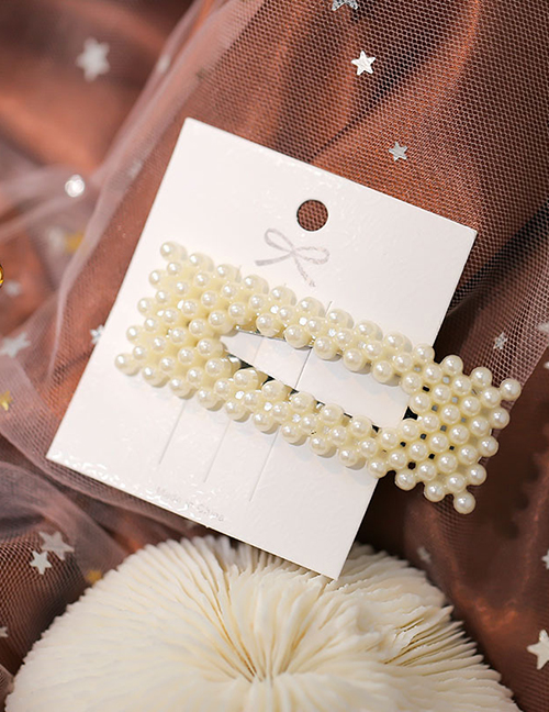 Fashion White Pearl Geometric Rectangular Hairpin