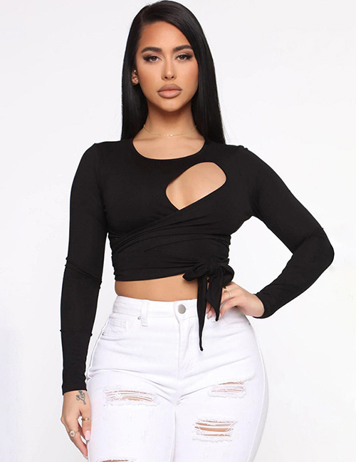 Fashion Black Short-sleeved T-shirt With Round Neck And Long Sleeves