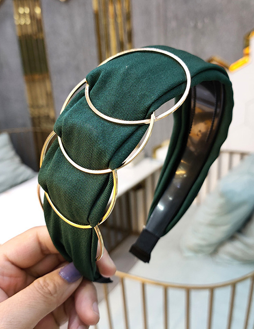 Fashion Dark Green Metal Ring Wide-brimmed Fabric Headband
