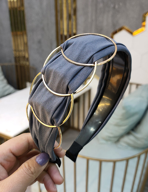 Fashion Dark Gray Metal Ring Wide-brimmed Fabric Headband