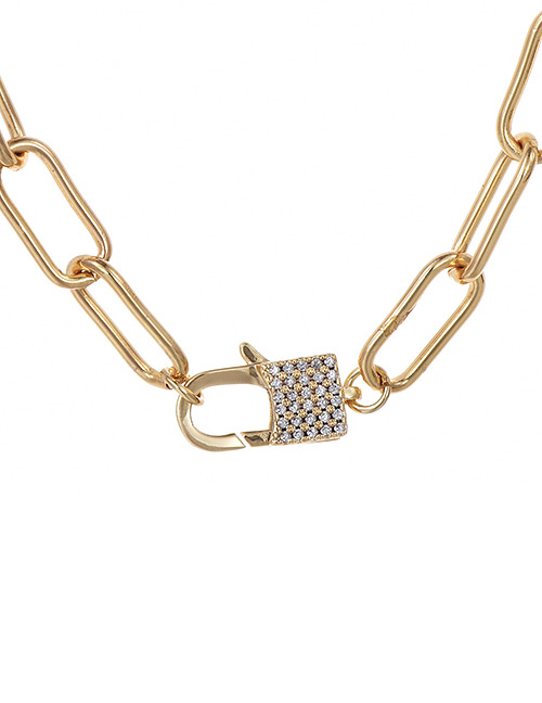 Fashion Gold 60cm Copper-set Zircon Lock Necklace