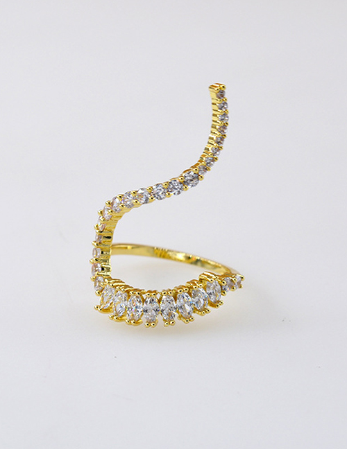 Fashion Golden Micro-set Zircon Crystal Open Curved Ring